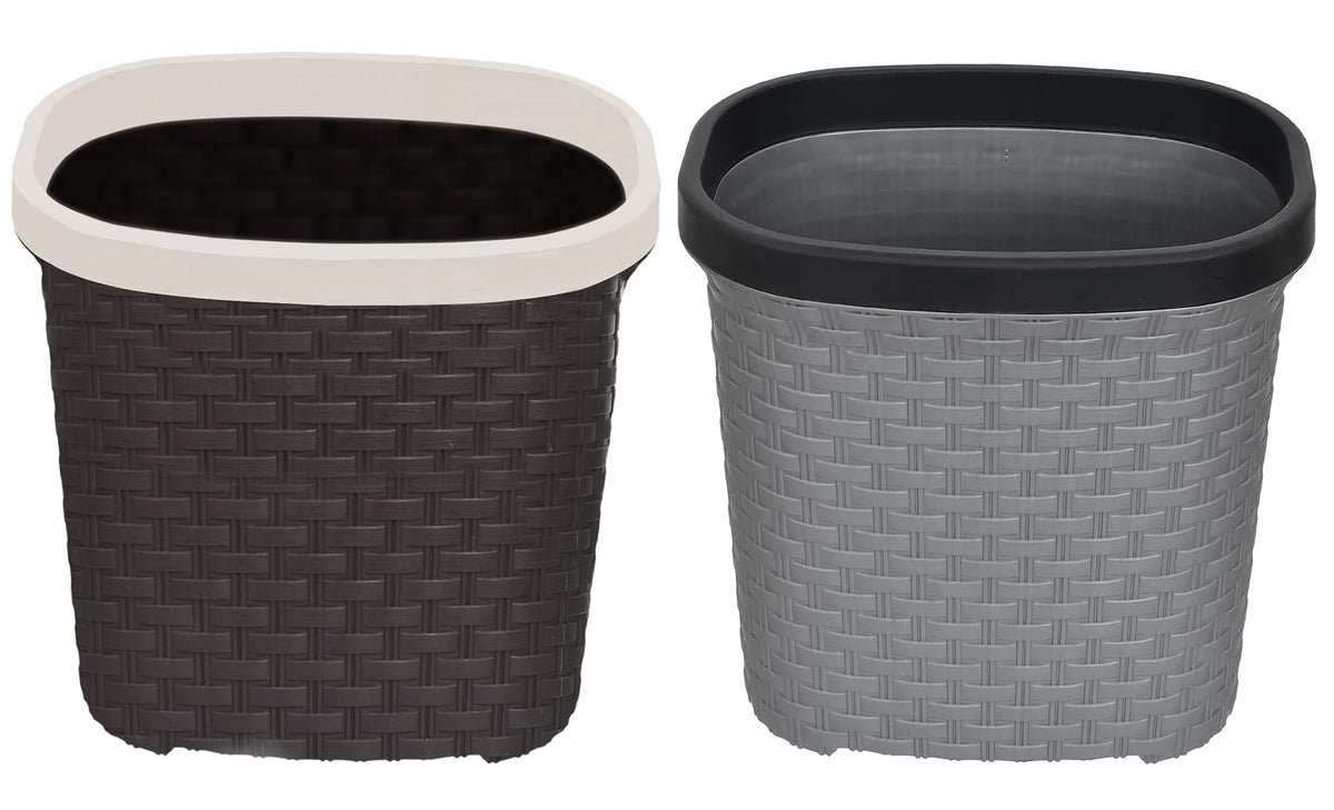 Heart Home Multiuses Plastic Open Dustbin For Home, Kitchen, Office, Bathroom, 7 Litre- Pack of 2 (Brown & Grey)-47HH0720