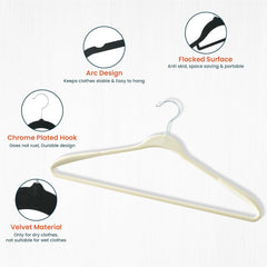 Kuber IndustriesVelvet Cloth Hanger Set of 10 with Chromed Plated Steel Hook (White)