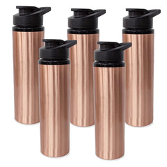 Kuber Industries Copper Water Bottle with Sipper | BPA Free & Non-Toxic | Leakproof, Durable & Lightweight|with Added Health Benefits of Copper | Ergonomic Design & Easy to Clean | 750 ML (Pack of 5)