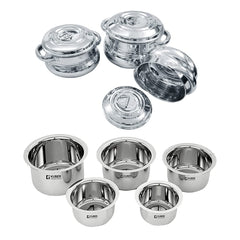 Kuber Industries Stainless Steel Tope and Handi Set | Tope (800ml, 1L, 1.4L, 1.9L & 2.4L) and Handi (600ml, 1L &1.6L)| Induction Friendly | Rust Proof, Easy to Clean & Store