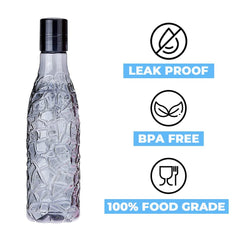 Kuber Industries BPA-Free Plastic Water Bottle|Leak Proof, Firm Grip, 100% Food Grade Plastic Bottles|For Home, Office, & Gym|Unbreakable, Freezer Proof, Fridge Water Bottle|Set Of 4|Black (Pack Of 4)