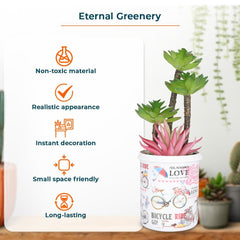 Kuber Industries Artificial Plants for Home Décor|Natural Looking Indoor Fake Plants with Pot|Artificial Flowers for Decoration-Pack of 2 (Pink & Green)