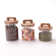 Kuber Industries Borosilicate Glass Jars with Wooden Lids and Handles | Airtight Containers with lid | Kitchen Organization Items & Storage | Transparent | Multipurpose | 500ml 660ml 800ml | Pack of 3