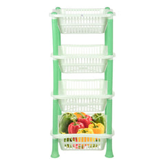 Heart Home Storage Basket | Plastic 4 Layer Square Storage Basket | Storage Rack for Kitchen | Multi-Layer Vegetable Rack | Fiesta Floor-Standing Rack | Green