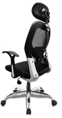 Kuber Industries Ergonomic Office Chairs for Work From Home | Comes with Manual Height Adjustable, Armrest, Headrest & 2D Lumbar Support | Comfy Study Chair for Students with Wheels | Black