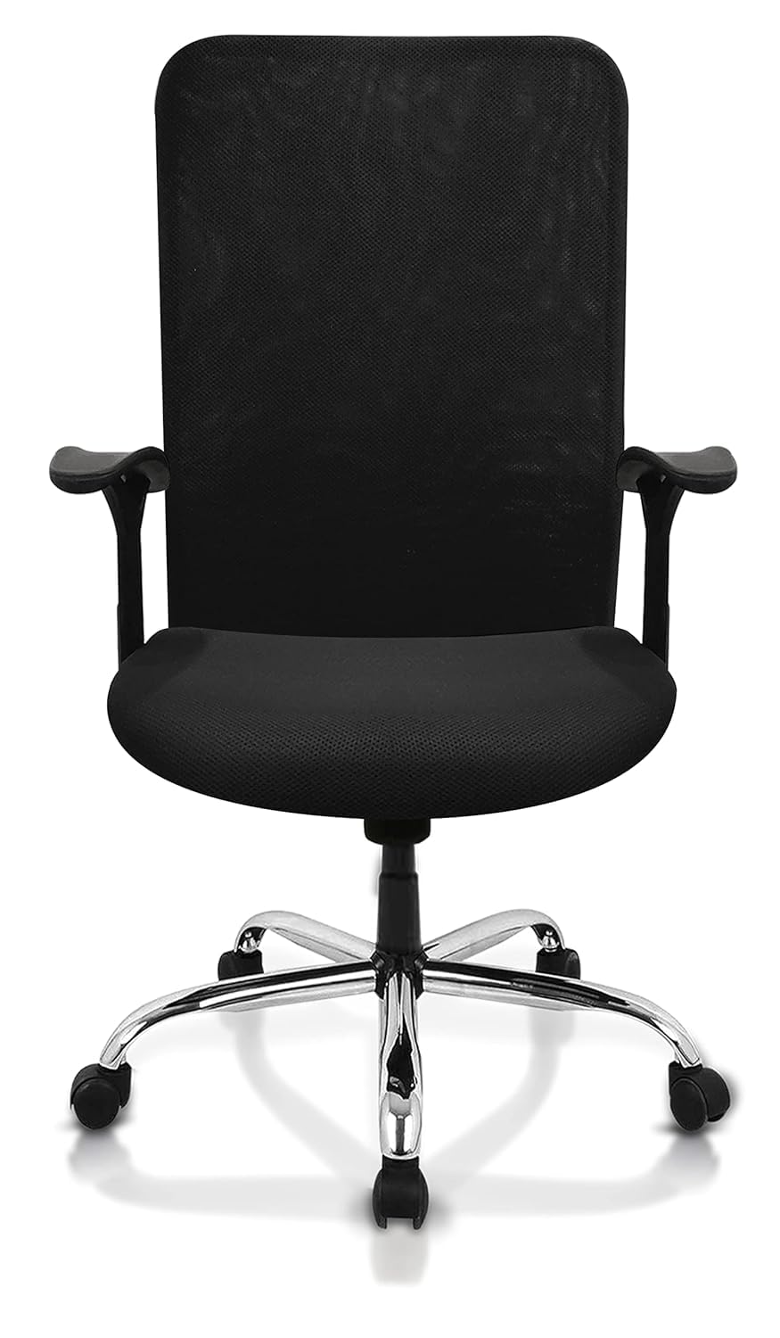 Kuber Industries Ergonomic Revolving Office Chairs for Work From Home | Comes with Manual Height Adjustable & Armrest Support | Comfy Study Chair for Students with Wheels | Black
