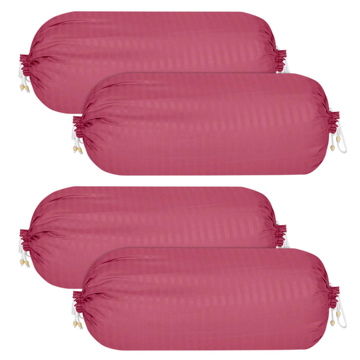 Kuber Industries Bolster Covers | Soft Cotton Bolster Cover Set | Diwan Round Bolster Pillow Covers | Striped Pattern Masand Cover | 16x32 Inch | Pack of 4 | Pink