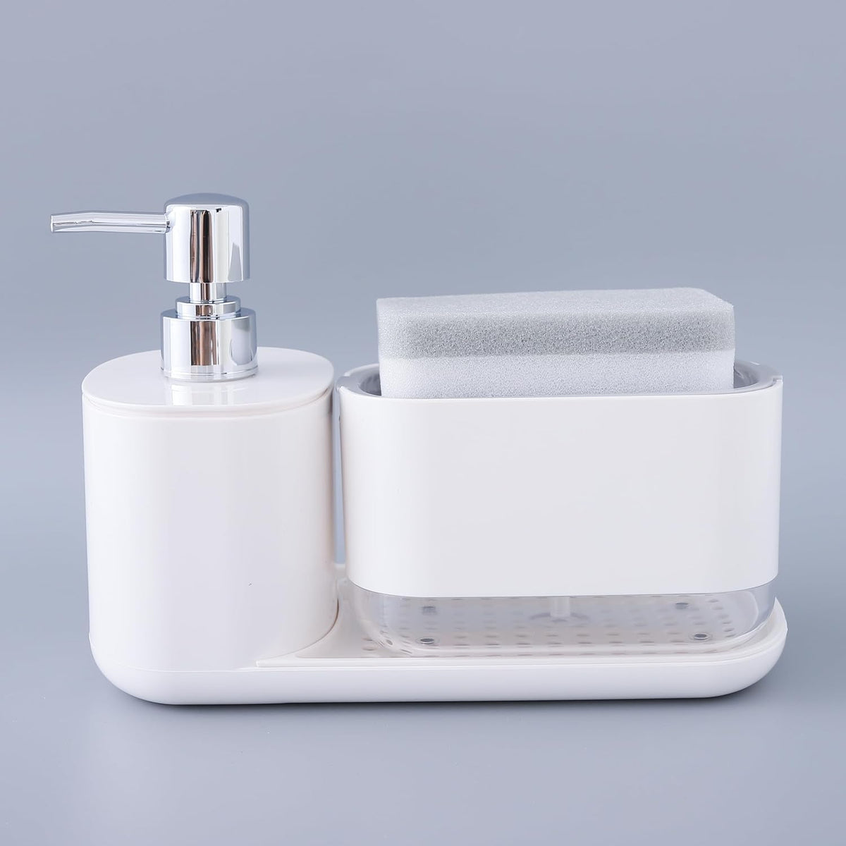 Urbane Home 3 in 1 Bathroom Soap Dispenser 500ml & 300ml | Plastic Soap Dish Holder Drain Tray | Multifunctional| Kitchen Accessories | White |Durable |Handwash Dispenser