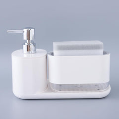 Urbane Home 3 in 1 Bathroom Soap Dispenser 500ml & 300ml | Plastic Soap Dish Holder Drain Tray | Multifunctional| Kitchen Accessories | White |Durable |Handwash Dispenser