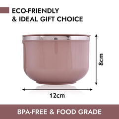 Heart Home Noodle & Soup Bowl Set | Steel Noodle Bowl with Spoon | Airtight Bowl for Pasta-Rice | Food Container | Office Bowl | Kitchen Bowl Set | 600 ML | Brown