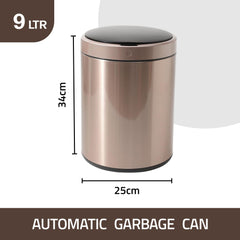 Urbane Home Sensor Dustbin | Round Sensor Dustbin | Touchless Trash Can | Smart Dustbin for Bedroom-Office-Living Room | Automatic Garbage Can | HN-ZY-RG-9L | Rose Gold