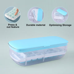 Kuber Industries Pack of 6 Ice Cube Tray with Lid | Ice Cube Storage Box with Ice Scoop | 24 Ice Cube Molds for Freezing | One-Press Demolding | BPA Free | Blue