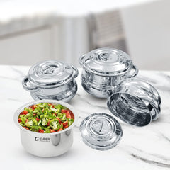Kuber Industries Stainless Steel Tope and Handi Set | Tope (800ml, 1L, 1.4L, 1.9L & 2.4L) and Handi (600ml, 1L &1.6L)| Induction Friendly | Rust Proof, Easy to Clean & Store