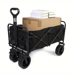 Kuber Industries (Set of 2) Garden Wagon Cart with Wheels Foldable & Portable Design - Heavy Duty Pullable Yard Cart with 5" Narrow Wheels - Black