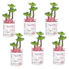 Kuber Industries Artificial Plants for Home Décor|Natural Looking Indoor Fake Plants with Pot|Artificial Flowers for Decoration-Pack of 6 (Pink & Green)