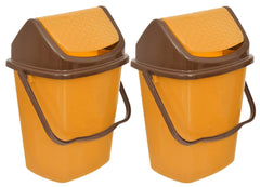 Heart Home Plastic Dustbin/Wastebin With Swing Lid With Handle, 7 Liter- Pack of 2 (Brown & Coffee)-47HH0857