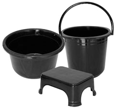 Kuber Industries 3 Pieces Plastic Bucket, Stool & Tub Set (Black)