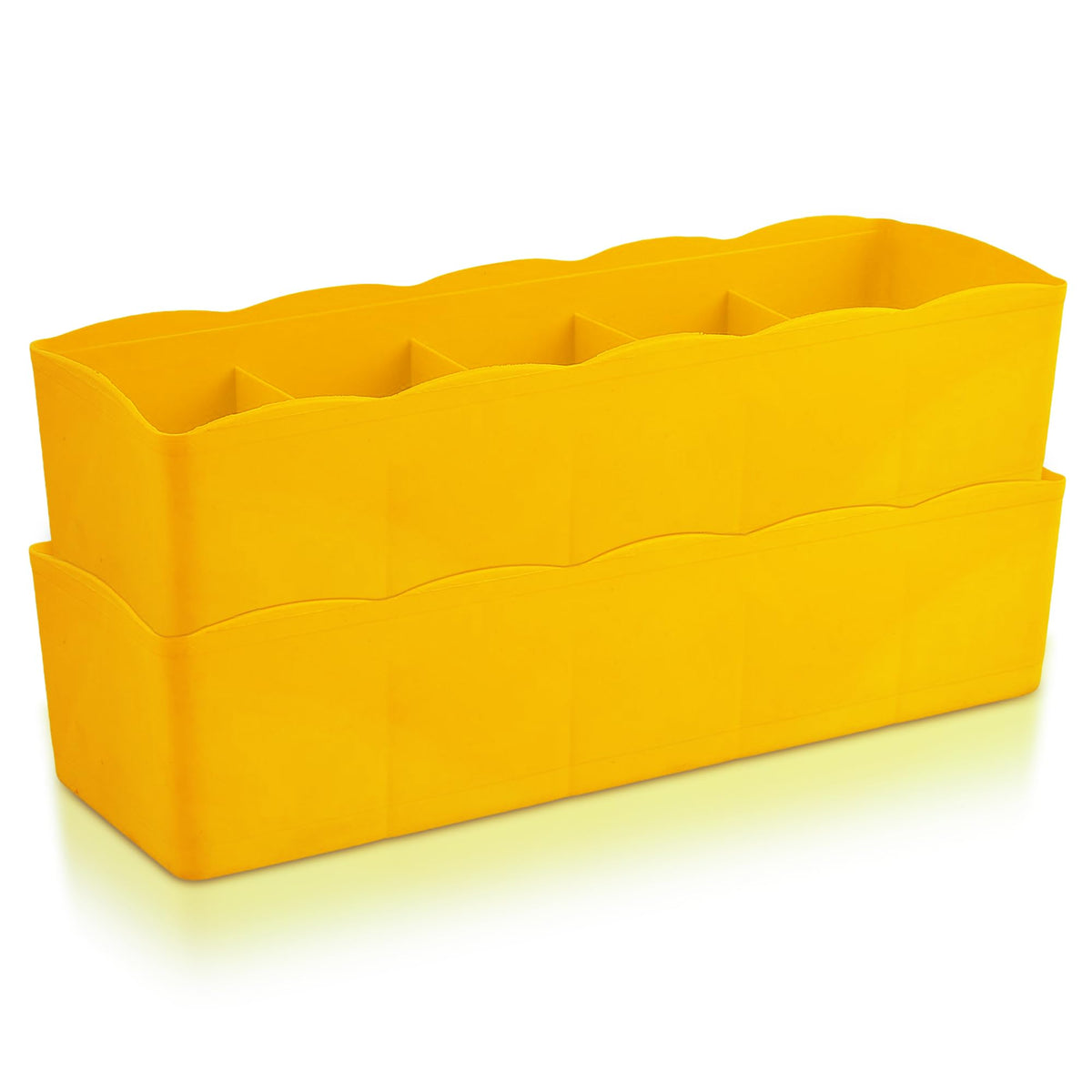 Heart Home Drawer Organizer | Plastic Undergarment Organizer for Socks-Ties | Stackable Drawer Divider Box | Closet Storage Box | 5 Grid Stationery Organizer | Pack of 2 | Yellow