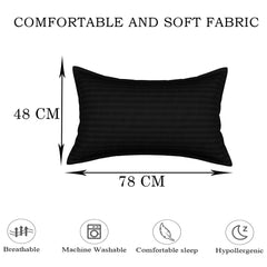 Heart Home Pillow Cover | Cotton Pillow Cover | Striped Pattern Pillow Cover | Soft Pillow Cover for Home | Pillow Cover for Bedroom | Set of 6 | Black