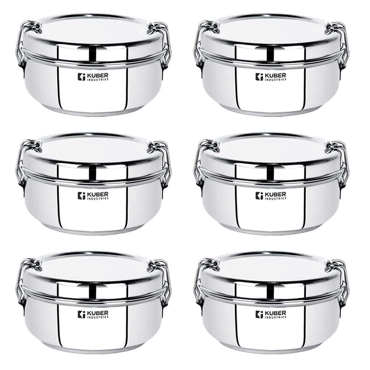 Kuber Industries Stainless Steel Food Pack Lunch Box with Steel Separator Plate and Locking Clip, 1 Pc-250 ml Capacity (Pack of 6)
