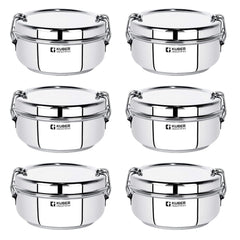 Kuber Industries Stainless Steel Food Pack Lunch Box with Steel Separator Plate and Locking Clip, 1 Pc-250 ml Capacity (Pack of 6)