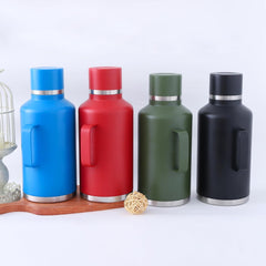Kuber Industries Pack of 3 Vacuum Insulated Water Bottle | Stainless Steel Water Bottle with Handle | Hot & Cold Water Bottle | Leakproof, BPA Free, Rustproof | 2000 ML | Blue