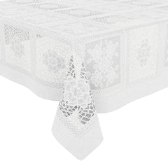 Kuber Industries Center Table Cover | Cotton Net Square Flower Pattern Table Cover | Luxurious Net Tablecloth | Tea Table Cover for Living room | 40x60 Inch | White
