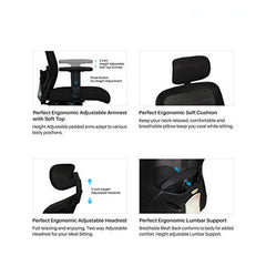 Kuber Industries Ergonomic Office Chairs for Work From Home | Comes with Adjustable Armrest & Headrest | Study Chair for Students with Wheels | Black