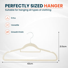 Kuber IndustriesVelvet Cloth Hanger Set of 5 with Chromed Plated Steel Hook (Ivory)