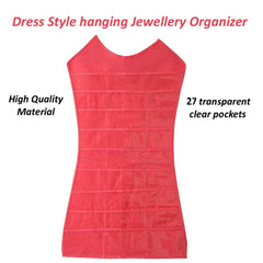 Kuber Industries Fabric 2 Pieces Double Sided Dress Style Hanging Organizer for Jewellery and Makeup Accessories Organizer (Black & Pink) -CTKTC034762