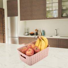 Kuber Industries BPA Free Attractive Design Multipurpose Large Trendy Storage Basket With Lid|Material-Plastic|Color-Light Brown|Pack of 1