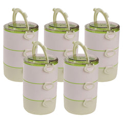 Kuber Industries Insulated Lunch Box with 3 Compartments|100% BPA Free, Food Grade ABS Plastic|Leakproof & Spill Proof|Dishwasher & Microwave Safe Lunch Box|3000 ML|HX0032531|Green (Pack of 5)