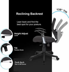 Kuber Industries Ergonomic Revolving Office Chairs for Work From Home | Comes with Manual Height Adjustable, Armrest & Lumbar Support | Comfy Study Chair for Students with Wheels | Black & Grey Seat
