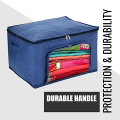 Heart Home Storage Bag | Zipper Closure Storage Bag | Clothes Organiser | Non-Woven Travel Storage Bag | Wardrobe Organizer with Transparent View | Pack of 2 | Blue