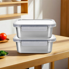Kuber Industries Stainless Steel Food Container | Leakproof | Snap Lock Lid | Airtight | Lunch Box for Office Men, Women, Kids | Steel Tiffin Box (800ml, Pack of 2)