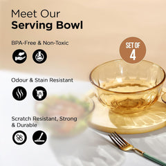 Kuber Industries Set of 4 Borosilicate Glass Bowls | 420 ml Each | Microwave Safe | Scratch Resistant | Serving & Mixing Bowls for Kitchen | Round | Transparent | Yellow