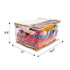 Kuber Industries 2 Pieces Transparent Fabric Saree Cover/Clothes Organiser for Wardrobe Set, Extra Large (Golden)-KUBMART2812_Standard