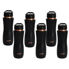 Kuber Industries Copper Water Bottle with Sipper | BPA Free & Non-Toxic | Leakproof, Durable & Lightweight | with Added Health Benefits of Copper |Easy to Clean | Maroon | Black (Pack of 6)