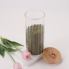 Urbane Home Borosilicate Glass Jar with Bamboo Lid | Kitchen Organizer Items & Storage | Multi-utility, Leakproof, Airtight Storage Jar for Cookies, Snacks, Tea, Coffee, Sugar | Set of 2 (1125ml)