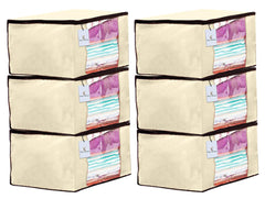 Kuber Industries 6 Piece Non Woven Fabric Saree Cover Set with Transparent Window, Extra Large, Ivory-CTKTC23732