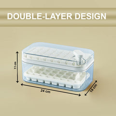 Kuber Industries Pack of 6| 2 Layer Ice Cube Tray with Lid | Ice Cube Storage Box with Ice Scoop | 64 Ice Cube Molds for Freezing | One-Press Demolding | BPA Free | White