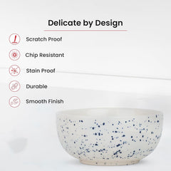 Kuber Industries Ceramic Food Bowl Set | Chini Mitti Bowl | Microwave, Dishwasher Safe Ceramic Bowl | Blue Dots Print - White