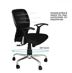 Kuber Industries Ergonomic Office Chairs for Work From Home | Comes with Manual Height Adjustable, Armrest & 2D Lumbar Support | Comfy Study Chair for Students with Wheels | Black