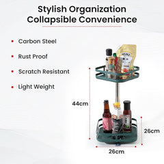 Kuber Industries 2-Layer Rotating Spice Rack|Square Shelf for Cabinet Countertop|360-Degree Rotable Kitchen Trolley|Fruit Basket Pack of 4 (Dark Green)