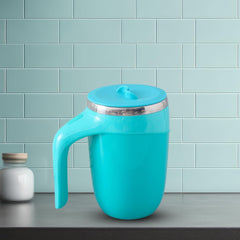 Kuber Industries Anti-Fall Insulated Coffee Mug with Suction Bottom | Leak-proof Stainless Steel Tumbler | Coffee Mug with Lid and Handle | 500 ML | Blue