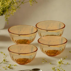 Kuber Industries Set of 4 Borosilicate Glass Bowls | 420 ml Each | Microwave Safe | Scratch Resistant | Serving & Mixing Bowls for Kitchen | Round | Transparent | Yellow