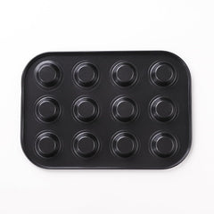 Homestic Pack of 2 12 Slots Non-Stick Cup Cake Tray|Cup Cake Mould for Baking|Idol for Muffin, Small Cake (Black)