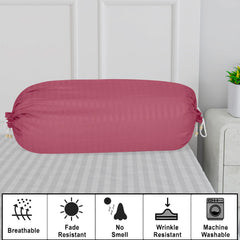 Heart Home Bolster Covers | Soft Cotton Bolster Cover Set | Diwan Round Bolster Pillow Covers | Striped Pattern Masand Cover | 16x32 Inch | Pack of 6 | Pink