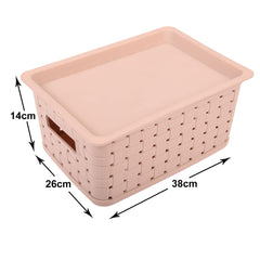 Kuber Industries BPA Free Attractive Design Multipurpose Large Trendy Storage Basket With Lid|Material-Plastic|Color-Light Brown|Pack of 1