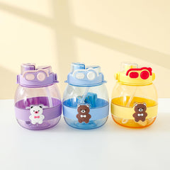 Kuber Industries Kids Pack of 6 Water Bottle With Straw |Cute Teddy Bear Sipper Water Bottle For Kids Boys Girls| Water Bottle with Locking Flip Lid | 1000 ML | Blue | SYZ-7730C
